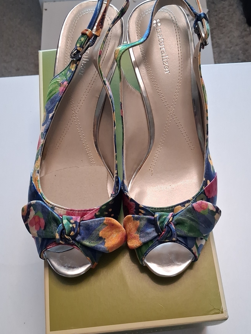 Naturalizer Multicolor Floral Peep-Toe Slingbacks with Knot Detail
